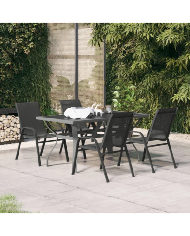 Ensemble à manger de jardin 5 pcs Gris et noir | Mobilier & Déco