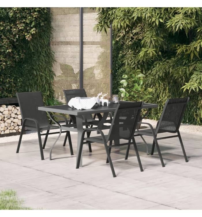 Ensemble à manger de jardin 5 pcs Gris et noir | Mobilier & Déco