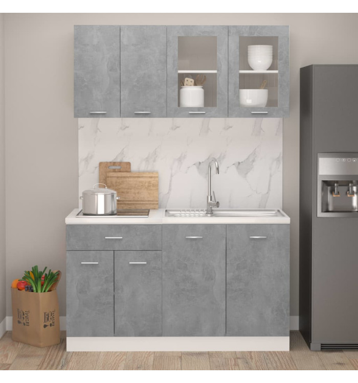 Ensemble de meubles de cuisine 4 pcs Gris béton Aggloméré | Mobilier & Déco