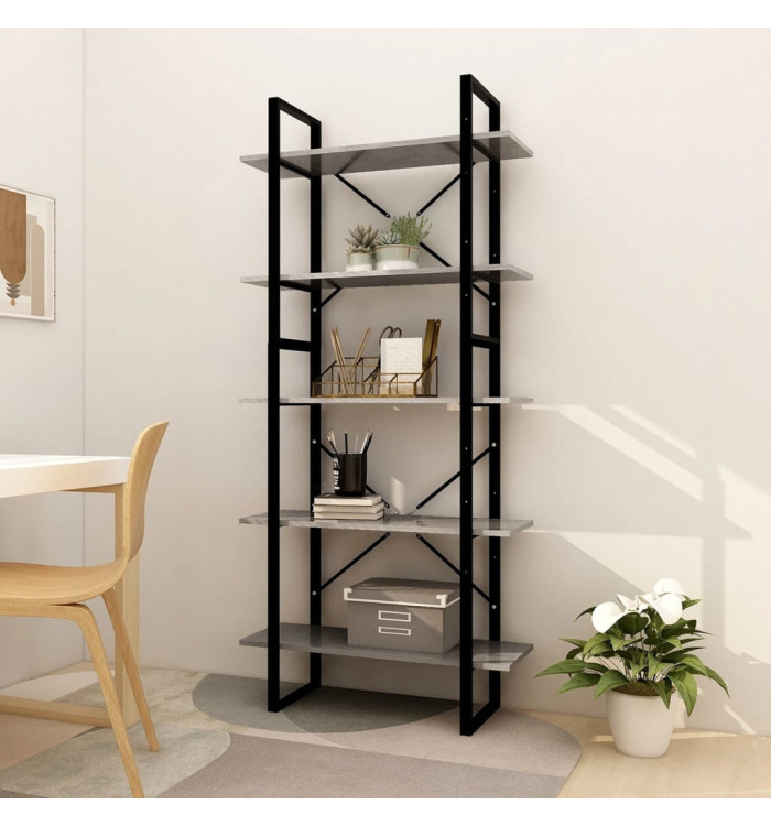 Bibliothèque à 5 niveaux Gris béton 80x30x175cm Bois ingénierie | Mobilier & Déco