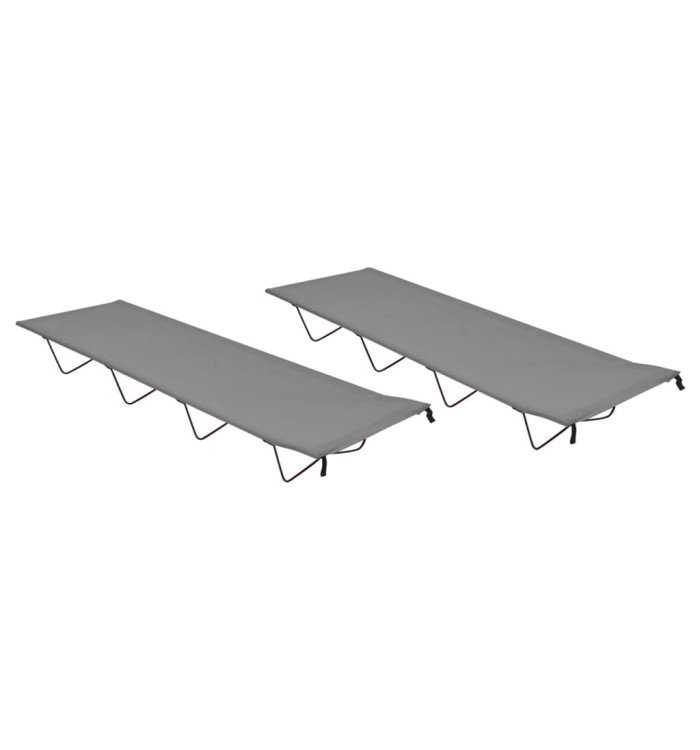 Lits de camping 2 pcs 180x60x19 cm Tissu Oxford et acier Gris | Mobilier & Déco