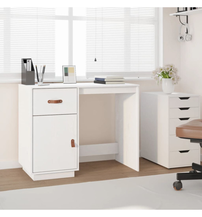 Bureau Blanc 95x50x75 cm Bois massif de pin | Mobilier & Déco