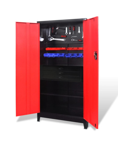 Armoire avec coffre à outils Acier 90x40x180 cm Rouge et noir | Mobilier & Déco