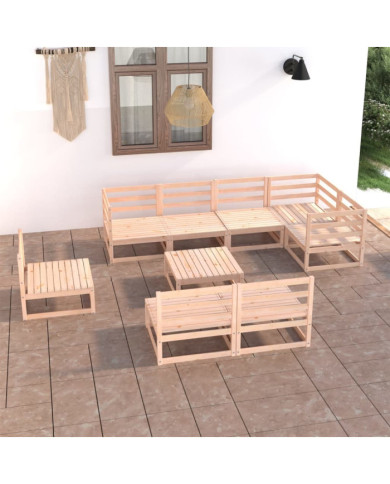 Salon de jardin 9 pcs bois de pin massif | Mobilier & Déco