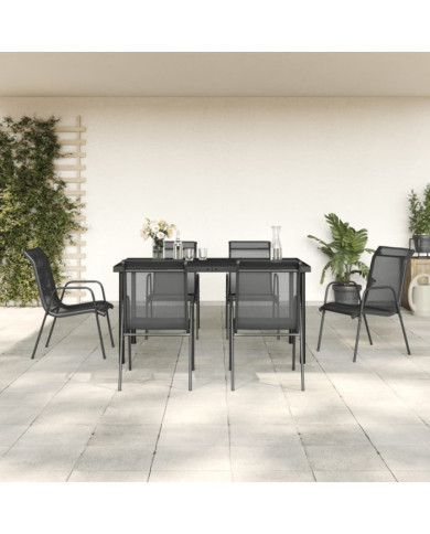 Ensemble à manger de jardin 7 pcs noir textilène et acier | Mobilier & Déco