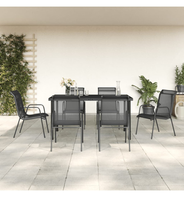 Ensemble à manger de jardin 7 pcs noir textilène et acier | Mobilier & Déco