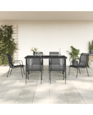 Ensemble à manger de jardin 7 pcs noir textilène et acier | Mobilier & Déco