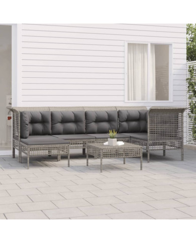 Salon de jardin 7 pcs avec coussins Gris Résine tressée | Mobilier & Déco