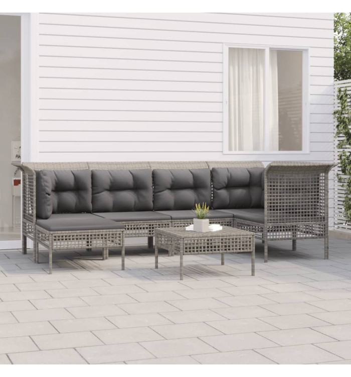 Salon de jardin 7 pcs avec coussins Gris Résine tressée | Mobilier & Déco