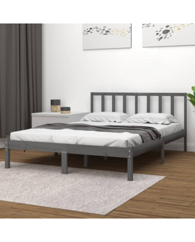 Cadre de lit sans matelas gris bois de pin massif 150x200 cm | Mobilier & Déco