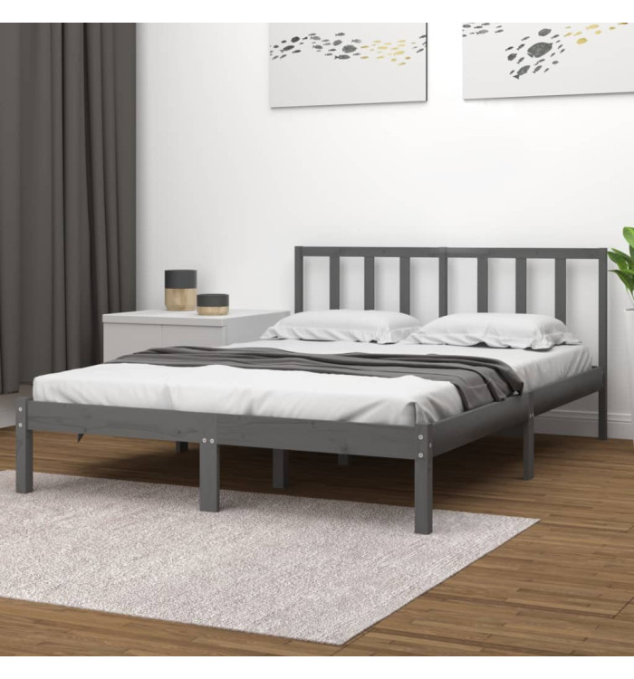 Cadre de lit sans matelas gris bois de pin massif 150x200 cm | Mobilier & Déco