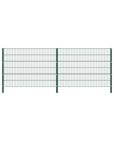 Panneau de clôture avec poteaux Fer 3,4 x 1,2 m Vert | Mobilier & Déco