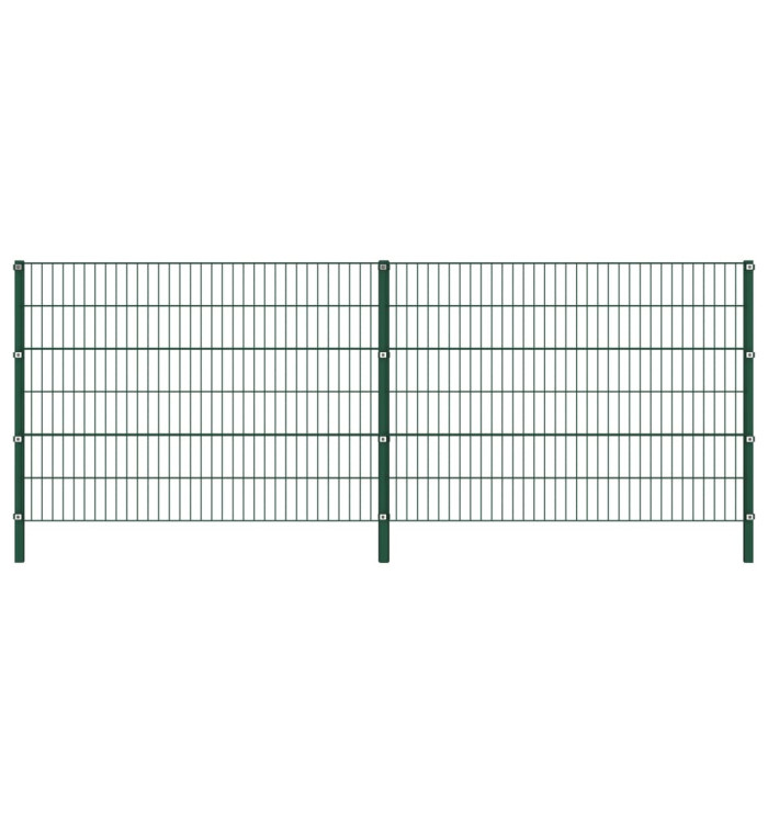 Panneau de clôture avec poteaux Fer 3,4 x 1,2 m Vert | Mobilier & Déco