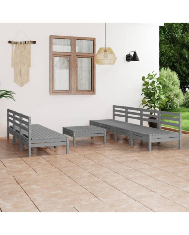 Salon de jardin 8 pcs Gris Bois de pin massif | Mobilier & Déco