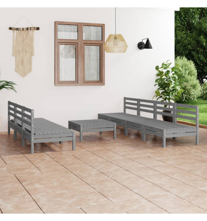 Salon de jardin 8 pcs Gris Bois de pin massif | Mobilier & Déco