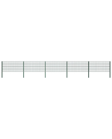 Panneau de clôture avec poteaux Fer 8,5 x 0,8 m Vert | Mobilier & Déco