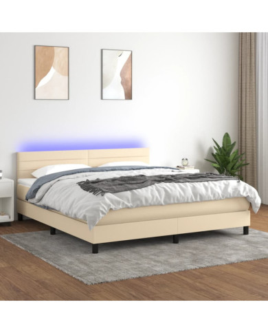 Sommier à lattes de lit avec matelas LED Crème 180x200 cm Tissu | Mobilier & Déco