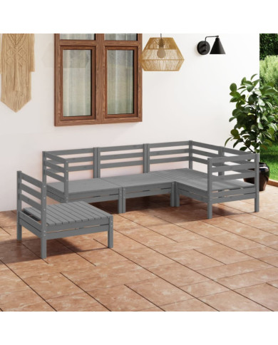 Salon de jardin 5 pcs Bois de pin massif Gris | Mobilier & Déco