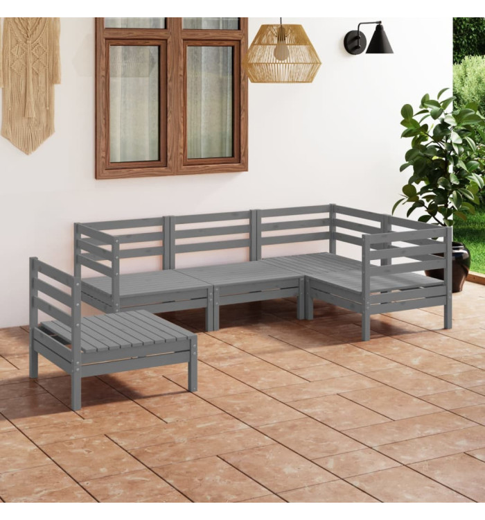 Salon de jardin 5 pcs Bois de pin massif Gris | Mobilier & Déco