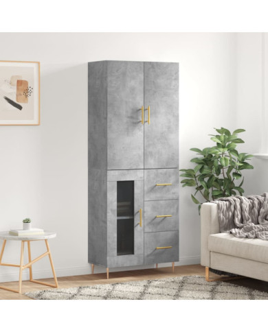 Buffet haut Gris béton 69,5x34x180 cm Bois d'ingénierie | Mobilier & Déco