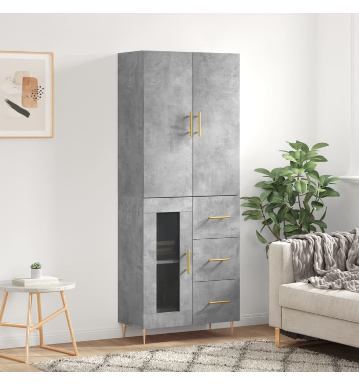 Buffet haut Gris béton 69,5x34x180 cm Bois d'ingénierie | Mobilier & Déco