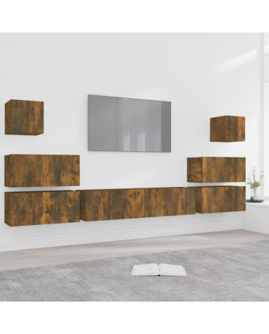 Ensemble de meubles TV 8 pcs Chêne fumé Bois d'ingénierie | Mobilier & Déco