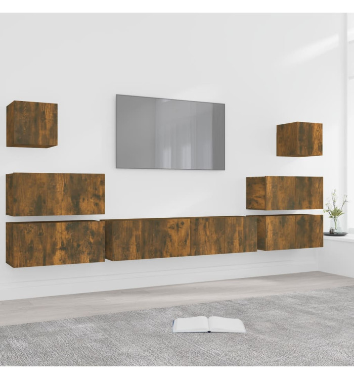 Ensemble de meubles TV 8 pcs Chêne fumé Bois d'ingénierie | Mobilier & Déco