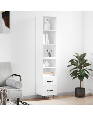 Buffet haut Blanc brillant 34,5x34x180 cm Bois d'ingénierie | Mobilier & Déco