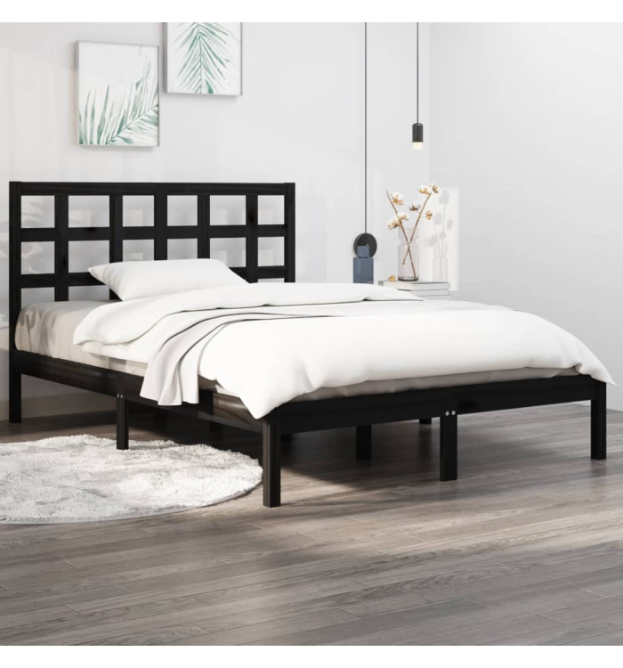 Cadre de lit sans matelas noir 120x190 cm bois massif | Mobilier & Déco