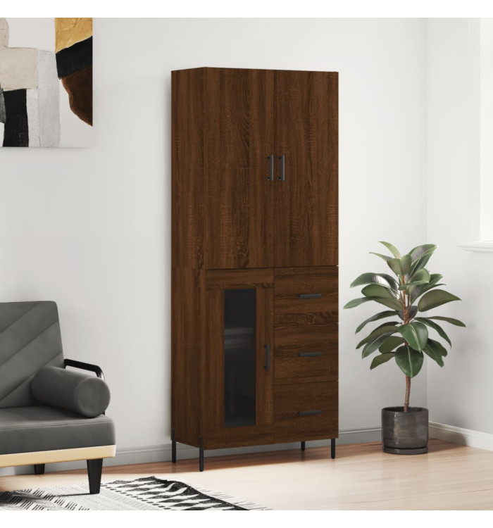Buffet haut Chêne marron 69,5x34x180 cm Bois d'ingénierie | Mobilier & Déco