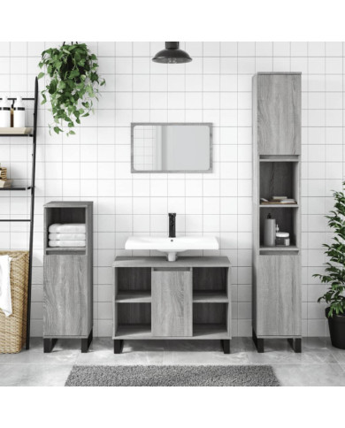 Ensemble de meubles de salle de bain 3 pcs Sonoma gris | Mobilier & Déco