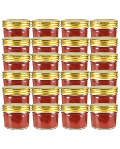 24 pcs Pots à confiture avec couvercles dorés Verre 110 ml | Mobilier & Déco
