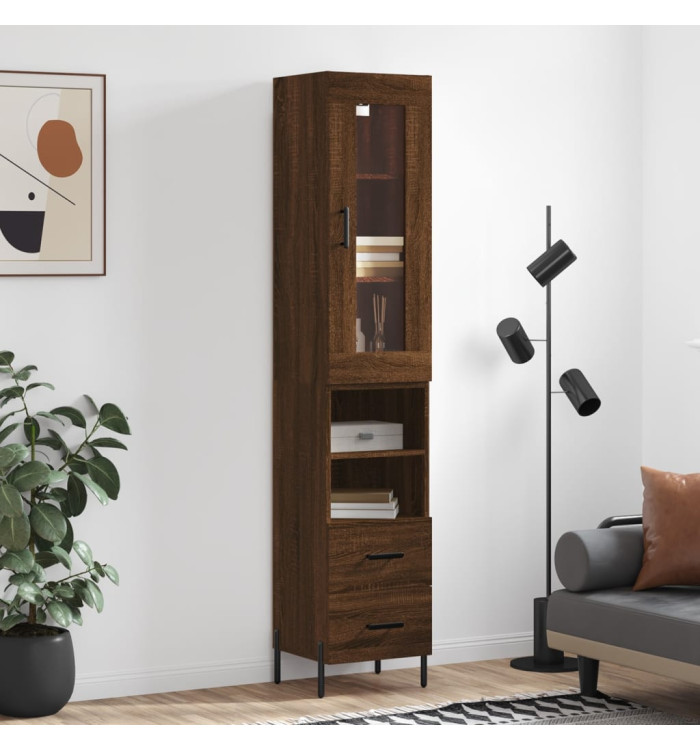 Buffet haut Chêne marron 34,5x34x180 cm Bois d'ingénierie | Mobilier & Déco