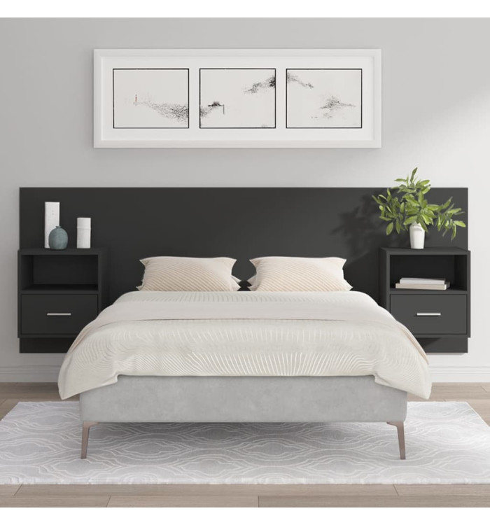 Tête de lit avec armoires Noir Bois d’ingénierie | Mobilier & Déco