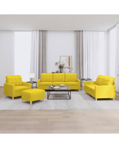 Ensemble de canapés 4 pcs avec coussins Jaune clair Tissu | Mobilier & Déco