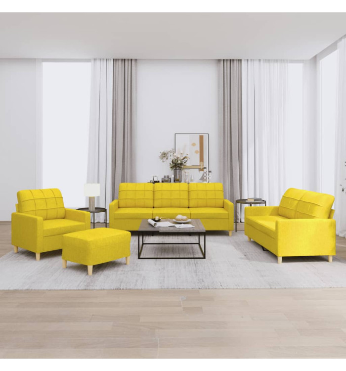 Ensemble de canapés 4 pcs avec coussins Jaune clair Tissu | Mobilier & Déco