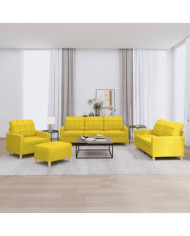 Ensemble de canapés 4 pcs avec coussins Jaune clair Tissu | Mobilier & Déco
