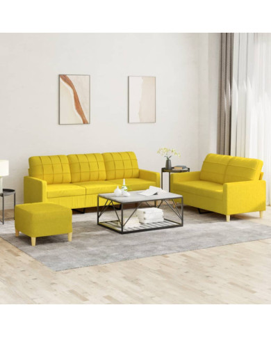 Ensemble de canapés 3 pcs avec coussins Jaune clair Tissu | Mobilier & Déco
