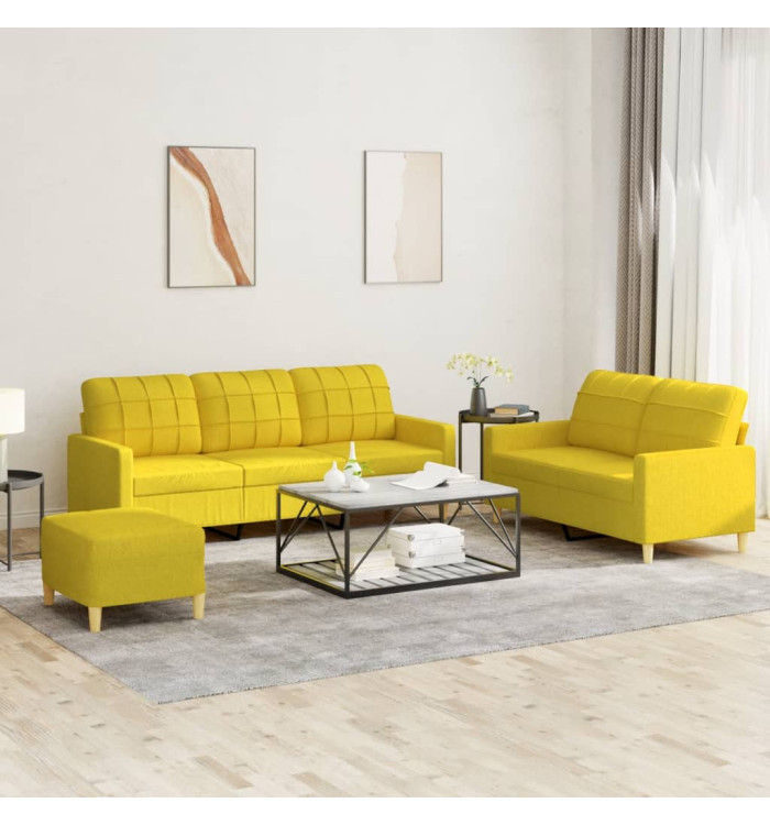 Ensemble de canapés 3 pcs avec coussins Jaune clair Tissu | Mobilier & Déco