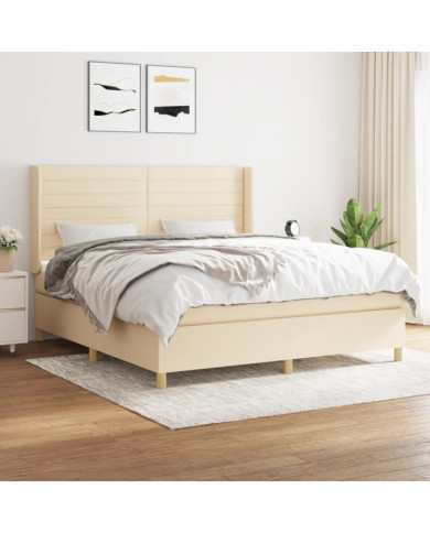 Sommier à lattes de lit avec matelas Crème 180x200 cm Tissu | Mobilier & Déco