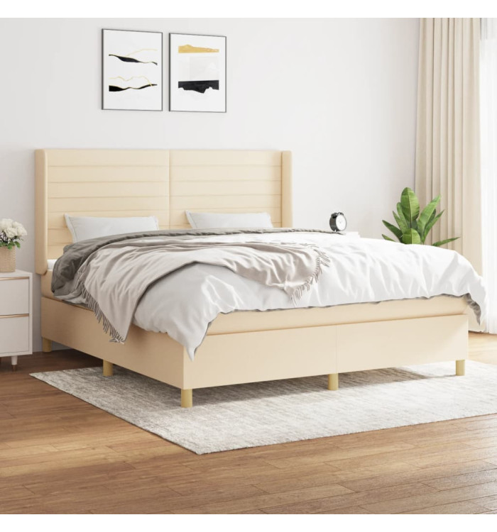Sommier à lattes de lit avec matelas Crème 180x200 cm Tissu | Mobilier & Déco