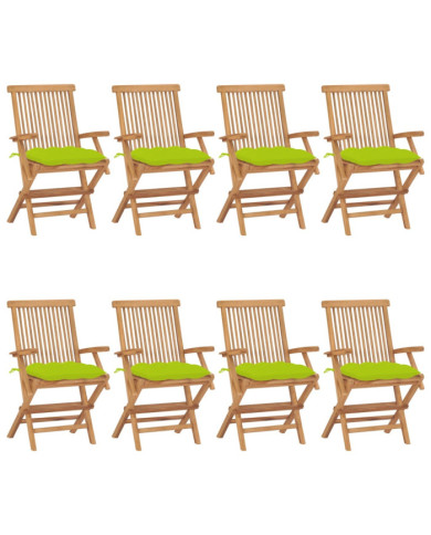 Chaises de jardin avec coussins vert vif lot de 8 Teck massif | Mobilier & Déco