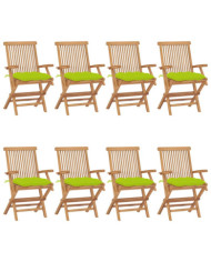Chaises de jardin avec coussins vert vif lot de 8 Teck massif | Mobilier & Déco