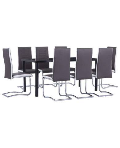 Ensemble de salle à manger 9 pcs Similicuir Gris | Mobilier & Déco