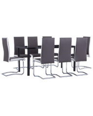 Ensemble de salle à manger 9 pcs Similicuir Gris | Mobilier & Déco