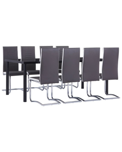 Ensemble de salle à manger 9 pcs Similicuir Gris | Mobilier & Déco