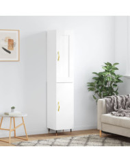 Buffet haut Blanc brillant 34,5x34x180 cm Bois d'ingénierie | Mobilier & Déco