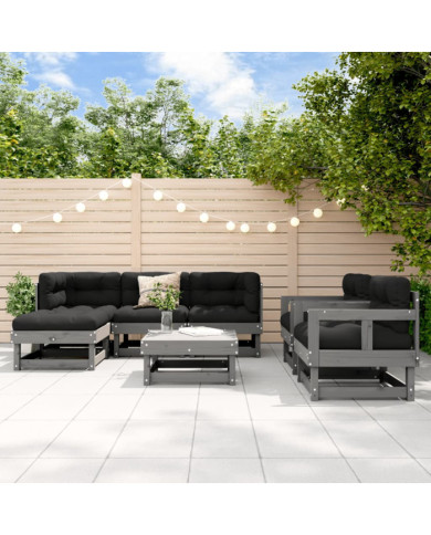 Salon de jardin 7 pcs Gris Bois de pin massif | Mobilier & Déco