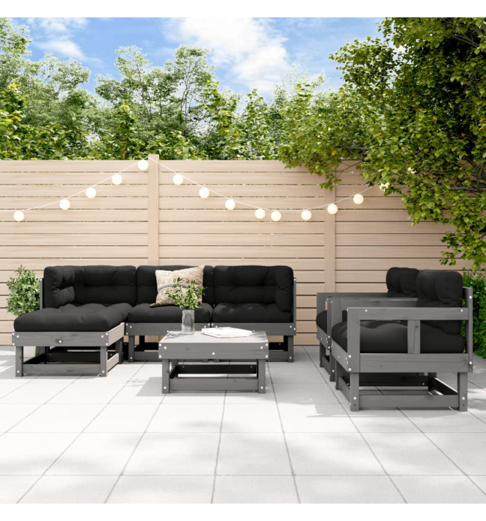 Salon de jardin 7 pcs Gris Bois de pin massif | Mobilier & Déco