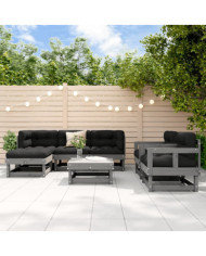 Salon de jardin 7 pcs Gris Bois de pin massif | Mobilier & Déco